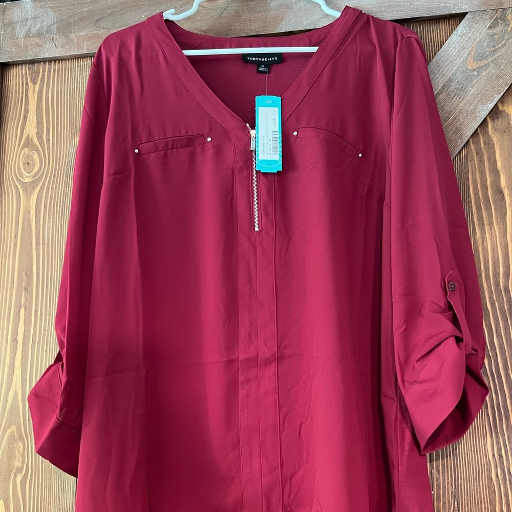Burgundy Fortune and Ivy 3/4 Sleeve top